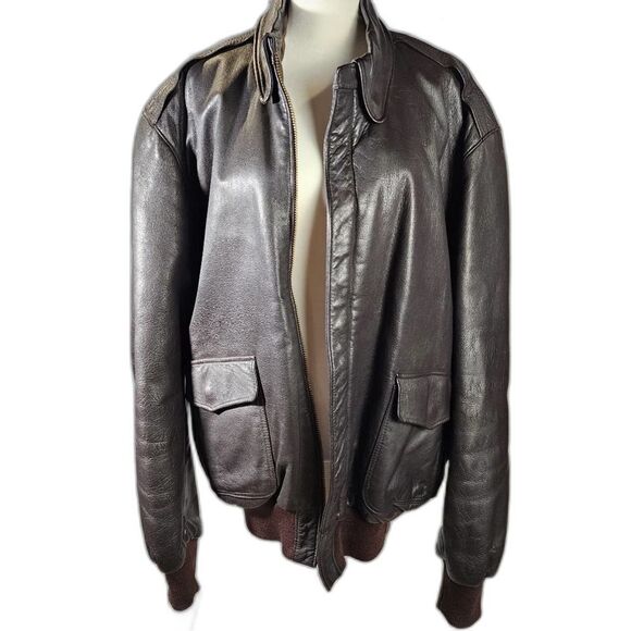 Vintage L.L. BEAN Brown Leather Flight Bomber Jacket - Picture 1 of 12